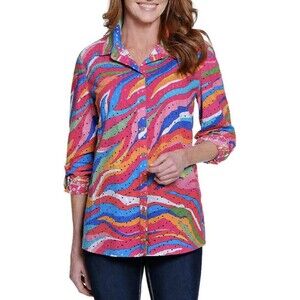 JOHN MARK Multi Color Stripe Eyelet Button Down Shirt Top Size Small NWT
